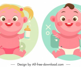 Baby Boy Girl Icons Cute Cartoon Characters Sketch