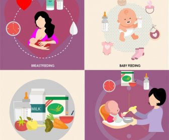 Baby Care Sets Vector Illustration In Colored Style