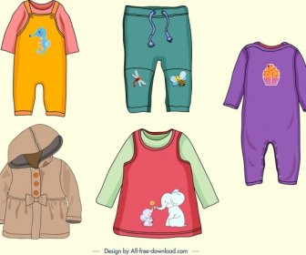 Baby-Kleidung Icons Bunte Niedliche Dekor