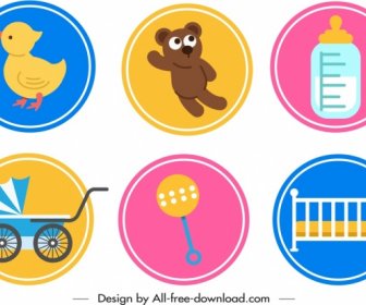 Baby Design Elements Objects Icons Circles Isolation