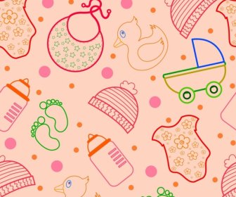 Baby Design Elements Pattern Colored Flat Outline