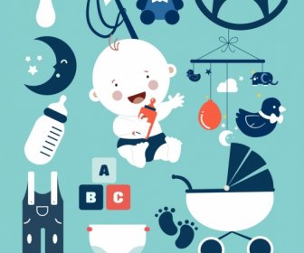 Baby Design Elements Toys Kid Icons Flat Decor