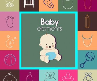 Baby-Design-Elemente Verschiedene Flache Symbole Isolierung