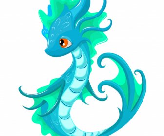 Baby Dragon Icon Cute Cartoon Sketch Blue Decor