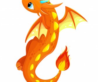 Personaje De Dibujos Animados Lindo Bebé Dragón Icono Naranja Decoración