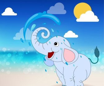 Baby Elephant Drawing Colored Cartoon Design