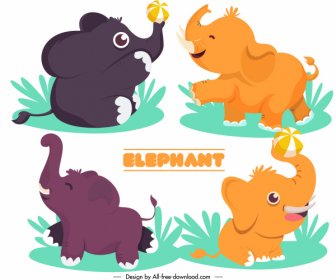 ícones Elefante Bebê Alegre Esboço Desenho Animado Bonito