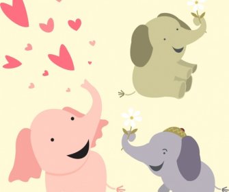Baby Elephants Background Cute Cartoon Icons