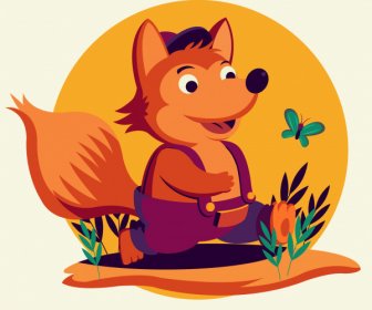 婴儿狐狸图标可爱风格化卡通人物