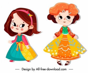 Bebê Menina ícones Trajes Coloridos Bonitos Personagens De Desenhos Animados