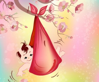 Baby Hange In A Tree Flower With Red Bib