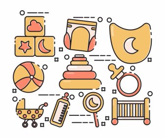 baby icon sets flat classical objects sketch