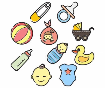 El Icono Del Bebé Establece Un Boceto Plano De Símbolos Clásicos