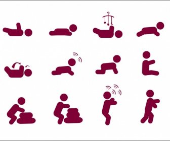 Baby-Icon-sets Verschiedene Körperhaltungen Isolierung
