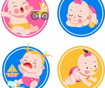 Baby Symbole Sammlung Niedlichen Cartoon Skizze Kreisen Isoliert
