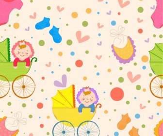 Baby Pattern Kid Trolley Icons Cute Colorful Decor