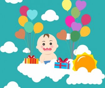 嬰兒淋浴背景彩色氣球孩子圖標裝潢
