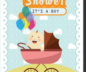 Baby Shower Background Cute Boy Cart Decor