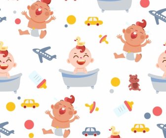 Baby-Dusche Hintergrund Niedliche Symbole Farbige Nimmerende Design