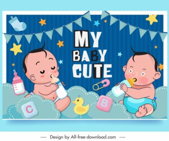 嬰兒淋浴背景 可愛的孩子素描卡通設計。