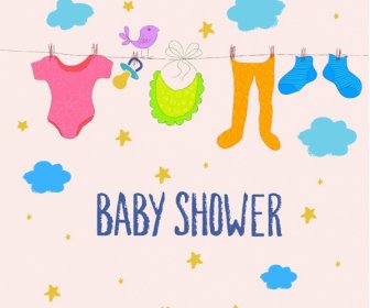 Baby Shower Background Hanging Clothes Colorful Cartoon Drawing