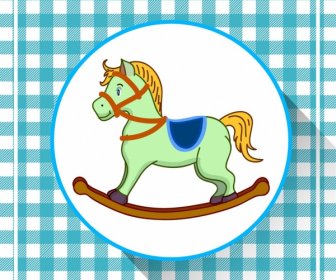 Baby Shower Background Horse Toy Icon Checkered Decor