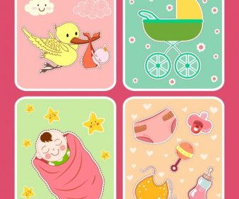 Baby-Dusche-Hintergrund Setzt Farbenfrohe Niedliche Designelemente