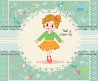 Baby Shower Banner Girl Icon Classical Flowers Ornamental