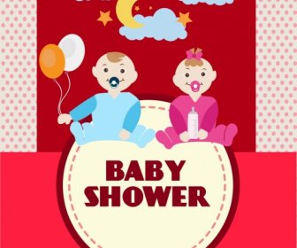 Baby Shower Card Crianças Estrelas Lua Nuvens Ornamento