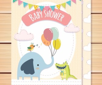 嬰兒洗澡卡範本象鱷魚鳥圖標