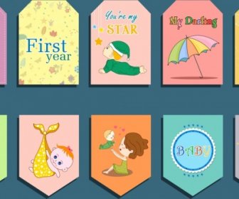 Baby Shower Card Templates Colorful Cute Icons