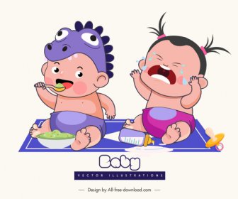 Baby Shower Design Element Funny Kids Icons Sketch