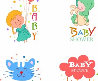 Baby Dusche Design Elemente Katze Kind Sterne-Ikonen