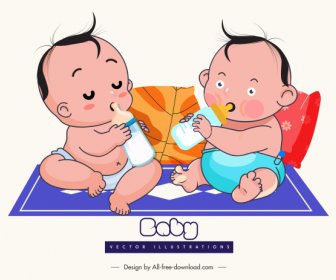 Baby Shower Design Elements Cute Cartoon Characters Sketch