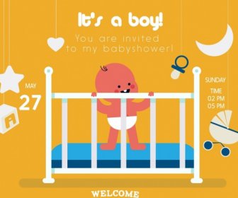 Bebé Ducha Invitación Tarjeta Niño Icono De Dibujos Animados Diseño