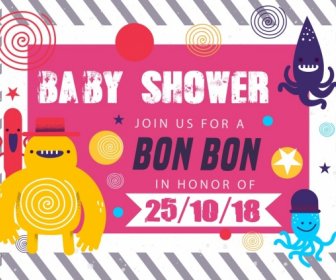 Baby Shower Invitation Card Funny Cartoon Characters