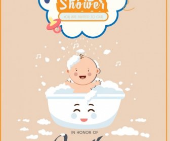ベビー シャワーのポスター子供アイコンかわいいデザインを洗浄