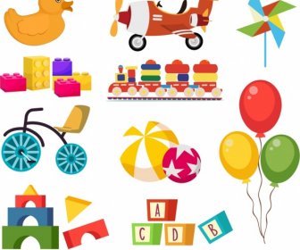 ícones De Brinquedos Do Bebê Colorido Design Plano 3d