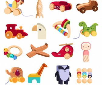 детские игрушки иконки красочные современные 3d эскиз
