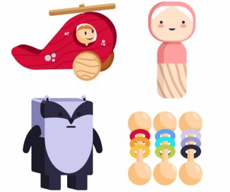 Baby Toys Icons Wooden Made Sketch