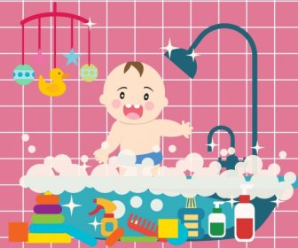 Baby Waschen Design Elemente Niedlichen Cartoon-design