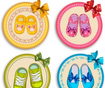 Babys Sepatu Vektor Ilustrasi Dengan Ikon Bulat Berwarna-warni