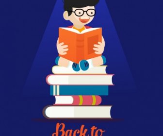 Back To School Background Boy Book Stack Icons