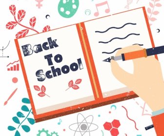 Back To School Banner Book Writing Hand Icons