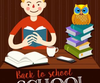 Back To School Banner Boy Owl Books Icons