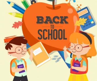 Back To School Banner Children Apple Tools Icons