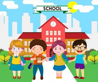 Back To School Banner Children Icons Colored Cartoon