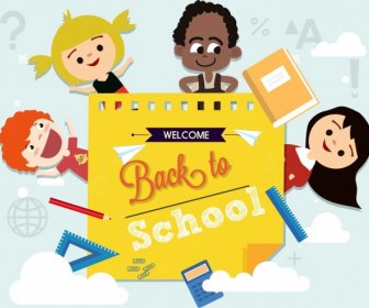 Back To School Banner Children Learning Tool Icons