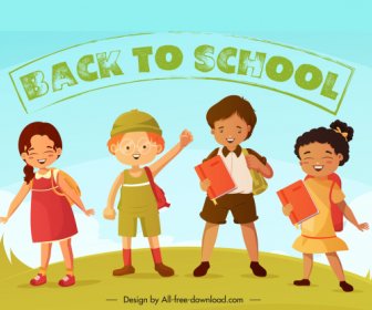 Back To School Banner Cute Children Cartoon Characters