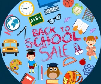 Back To School Banner Educational Icons Circle Layout